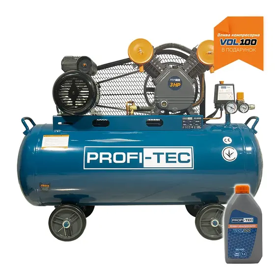 Компресор масляний PROFI-TEC OC-100V2 (100 л, 2.2 кВт, 415 л/хв), фотография 2