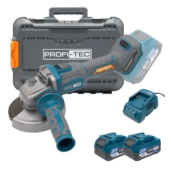 Аккумуляторная угловая шлифовальная машина PROFI-TEC PPGA203 UltraCore (2×PT2040VX (4.0 Ач), зарядное устройство)