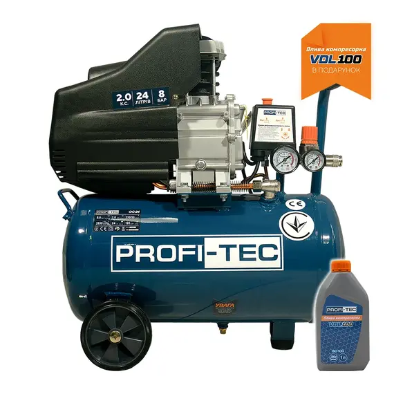 Компресор масляний PROFI-TEC OC-24 (24 л, 1.5 кВт, 195 л/хв), фотография 2