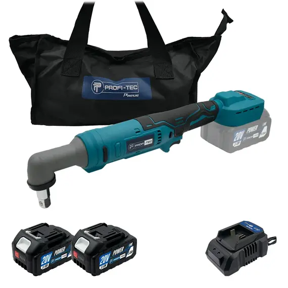 Аккумуляторный угловой гайковерт PROFI-TEC PWR1620BL POWERLine (2×PT2040MP (4.0 Ач), зарядное устройство)