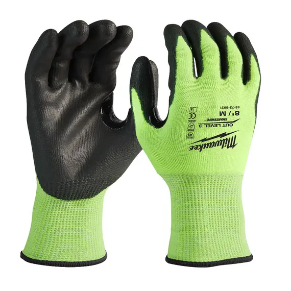 Перчатки рабочие сигнальные Hi-Vis MILWAUKEE, с сопротивлением порезам 3/C уровня, размер 8/M