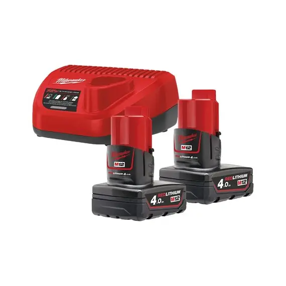 Енергокомплект Li-Ion MILWAUKEE, M12 NRG-402 (зарядний.пристрій С12 С, 2 акумулятори М12 В4 4Аг, картонне пакуванння)