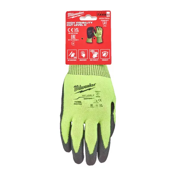 Перчатки рабочие сигнальные Hi-Vis MILWAUKEE, с сопротивлением порезам 4/D уровня, размер 11/XXL