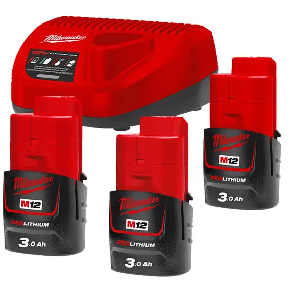 Енергокомплект Li-Ion MILWAUKEE, M12 NRG-303 (зарядний пристрій С12 С, 3 акумумулятори М12 В3 3Аг, картонне пакуванння)