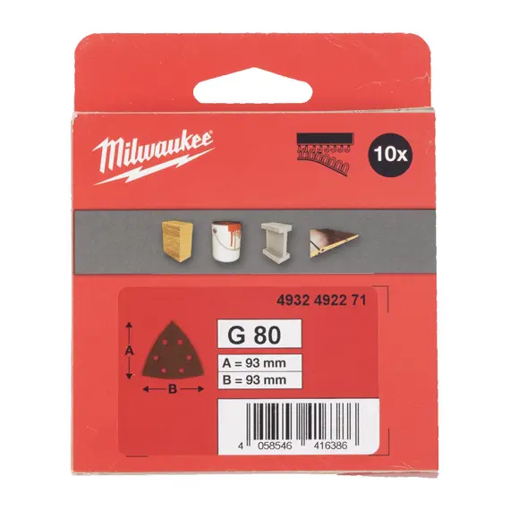 Папір шліфувальний MILWAUKEE, 93х93х93мм HL, зерно 80, (10шт)