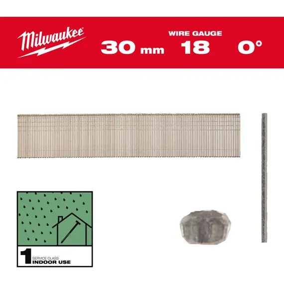 Гвозди оцинкованные покрытые смолой с Т-образной головкой MILWAUKEE, 18G/0°/30мм, (5000шт)