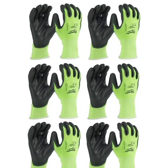 Перчатки сигнальные Hi-Vis MILWAUKEE, с сопротивлением порезам 1/A уровня, размер 11/XXL, (12 пар)