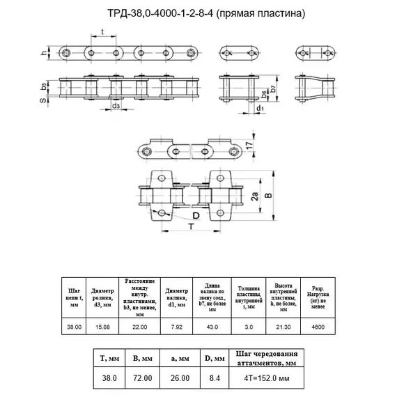 Ланцюг ТРД-38,0-4000-1-2-8-4 L=2.7 м (P-38.0-4000-1-2-8-4 x71 L)